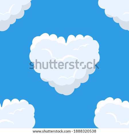 Pattern of clouds in the form of a heart on a blue background. Beautiful illustration for Valentine's Day.