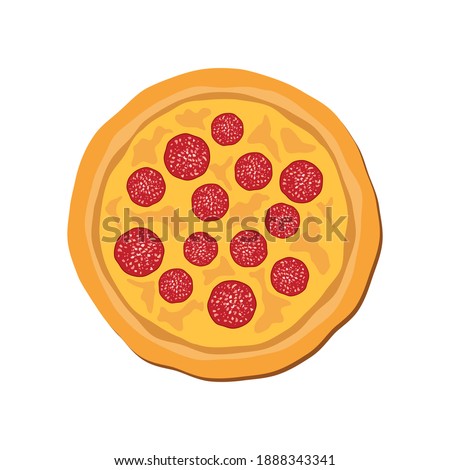 Whole salami pizza top view icon. Pepperoni pizza icon isolated on a white background. Delicious salami pizza illustration