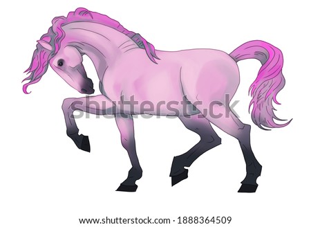 color drawing of horse by hand. realistic image clip-art multicolored pink unicorn design. youth print. raised  horse graphics. animal character for baby products, prints realistic computer painting