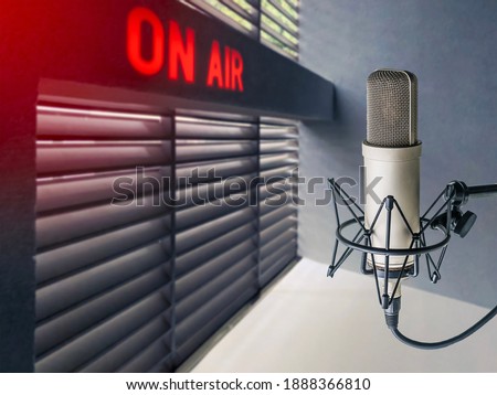 professional microphone in studio and on air sign