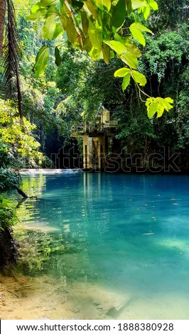 Small Building across the Water in the Middle of Jungle