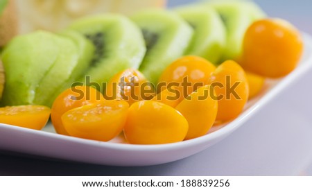 Fruit arrangement with colorful background