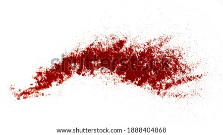 Isolated pepper splashes on a white background. Explosion. Bell pepper. Chile. Paprika. Spice. Hot pepper powder. Taste of pepper. Mexican. Element for the design. Flying powder. Royalty-Free Stock Photo #1888404868