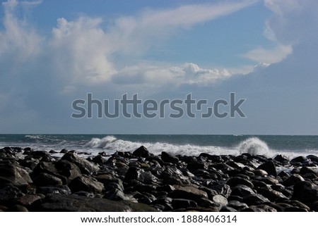 Waves crashing onto the rocky shore