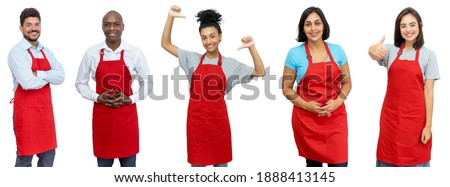Group of 5 fashionable latin american and african and caucasian waiters and waitresses isolated on white background for cut out Royalty-Free Stock Photo #1888413145