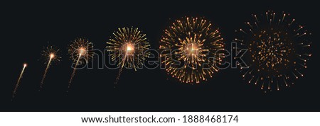 Pyrotechnics and fireworks set with animation on black background realistic isolated vector illustration Royalty-Free Stock Photo #1888468174