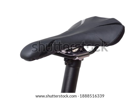 A cycling saddle and seatpost isolated on white background Royalty-Free Stock Photo #1888516339