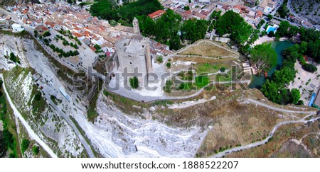 Aerial drone view of village in the mountian. Spain. Europe