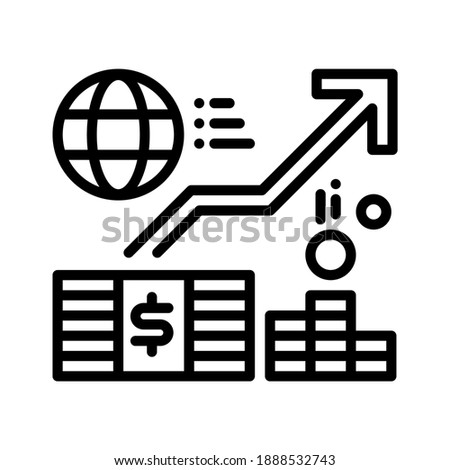 Demand icon. Money with graph and global. Line vector. Isolate on white background.