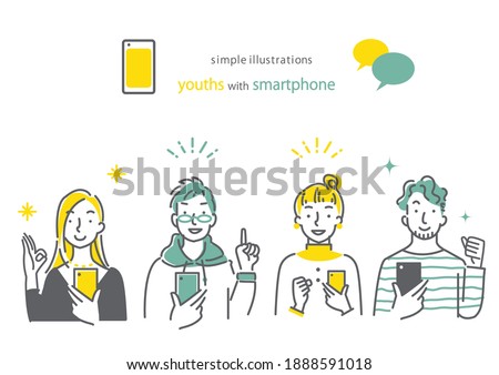 simple and stylish illustration, young people with smartphone Royalty-Free Stock Photo #1888591018