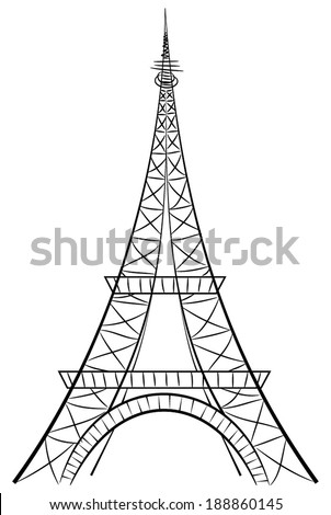 Eiffel tower, the most famous symbol of france capital, paris - eifel tower, silhouette. vector art image illustration, simple line graphic design, isolated on white background