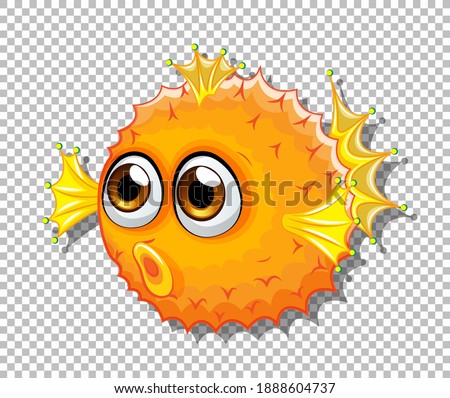Cute puffer fish with big eyes cartoon character on transparent background illustration