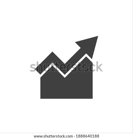 Single arrow growing pointing up on chart graph bars icon, success graph trending upwards flat design interface infographic element for app ui ux web button, vector isolated on white background