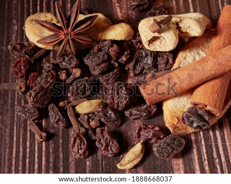 christmas mulled wine, a set of spices and fruits for mulled wine         