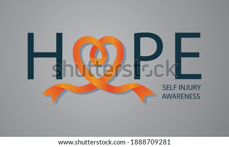 vector illustration of self-injury awareness concept, a ribbon in the shape of a heart and the writing of hope