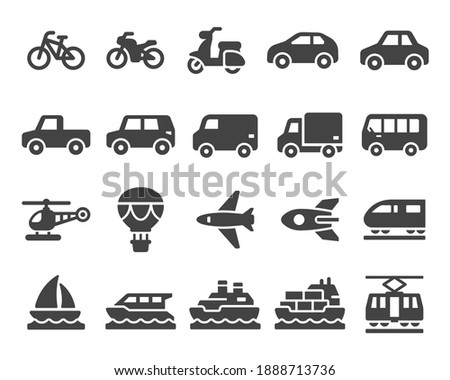 vehicle and transport icon set,solid and glyph style,vector and illustration Royalty-Free Stock Photo #1888713736