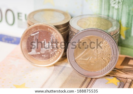 Euro coins with euro banknotes / Euro Money