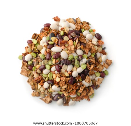 Top view of dry beans and vegetables soup mix isolated
