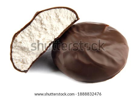 Marshmallows in chocolate are isolated on a white background. Royalty-Free Stock Photo #1888832476