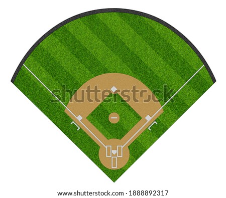 top view of  layout empty sport baseball field with diamond shaped real green realistic grass and copy space. Team sports recreation competition background Royalty-Free Stock Photo #1888892317