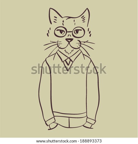 Vector illustration icon of hipster cat