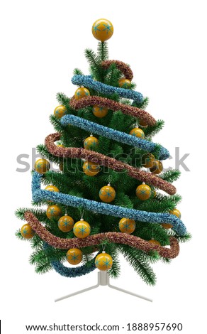 Isolated Christmas Tree with decorations, on white backhround