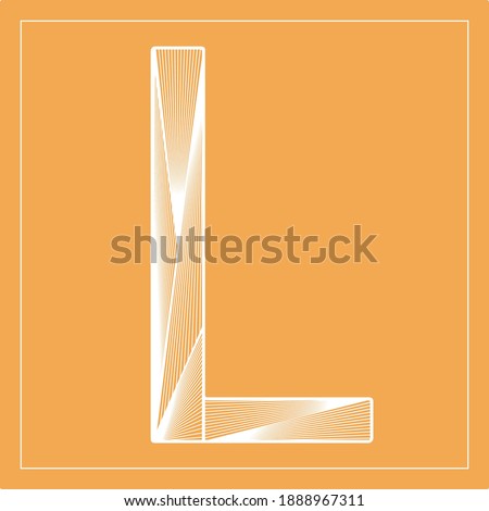 Decorative vector font. Beautiful stylized letter L. Isolated white linear symbol on orange background. Can be used for posters, decorative lettering, embossing template.