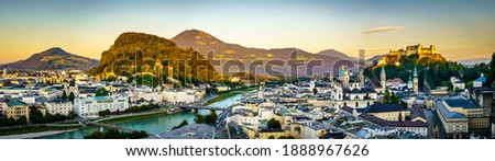 historic buildings at the famous old town of Salzburg in Austria Royalty-Free Stock Photo #1888967626