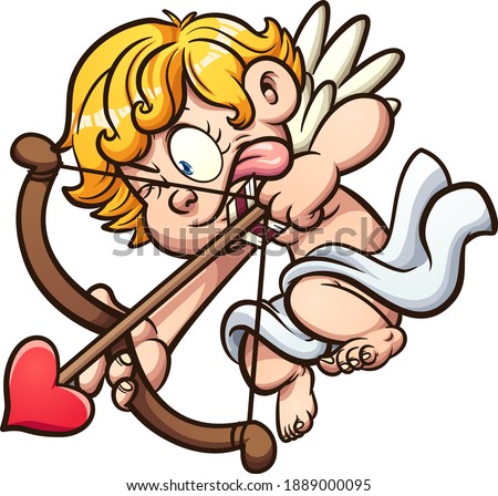 Valentine's cherub aiming with bow and arrow. Vector clip art illustration with simple gradients. All on a single layer.

