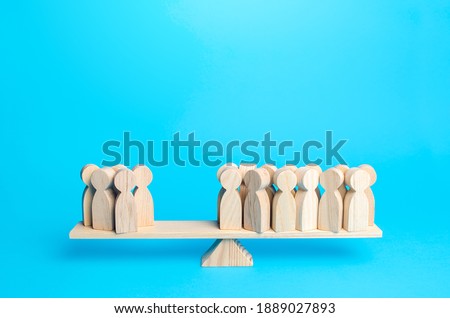 Majority and minority people are on opposite sides of the scale. Division of public opinion. Political process, democratic elections. Social studies statistics. Collective opinion polls. Support Group Royalty-Free Stock Photo #1889027893