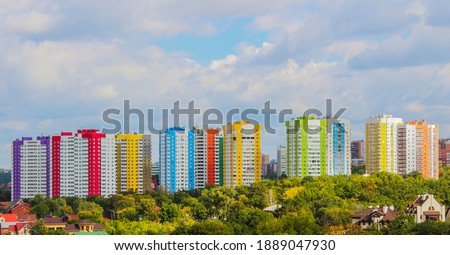 Landscape with a view of the area, built multi-storey colorful houses