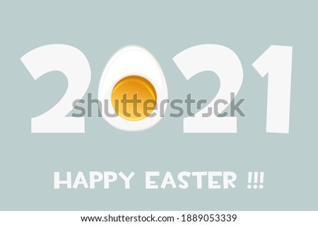 Vector greeting card with the inscription Happy Easter 2021. Easter holiday background with egg.