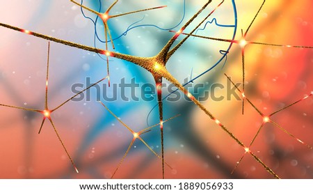 Microscopic view of the synapses. Brain connections. Neurons and synapses. Communication and cerebral stimulus. Neural network circuit, degenerative diseases, Parkinson, Alzheimer. 3d render
