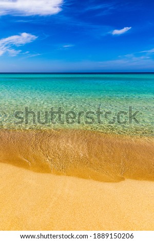 Beautiful turquoise beach Falasarna (Falassarna) in Crete, Greece. View of famous paradise sandy deep turquoise beach of Falasarna (Falassarna) in North West, Crete island, Greece. Royalty-Free Stock Photo #1889150206