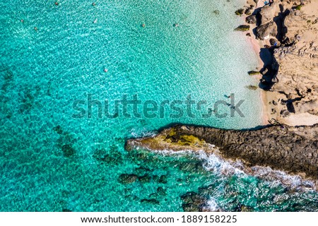 Aerial shot of beautiful turquoise beach Falasarna (Falassarna) in Crete, Greece. View of famous paradise sandy deep turquoise beach of Falasarna (Falassarna) in North West, Crete island, Greece. Royalty-Free Stock Photo #1889158225