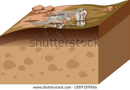 Soil layers with dinosaur fossil illustration
