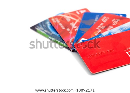 Six credit cards collection isolated on white