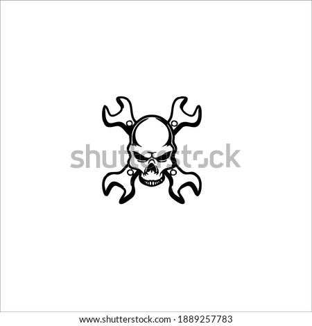 Skull Machine Symbol Logo. Tattoo Design. Vector Illustration.
