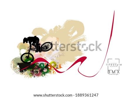 Active young man doing tricks on a bicycle, extreme sport concept. Sport background ready for poster or banner, vector.