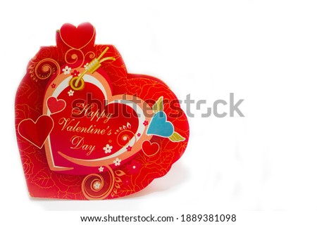 Happy Valentine's Day greeting card, postcard on white background with copy space.