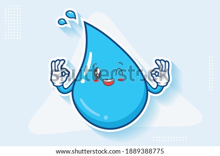GRINNING WINK, HAPPY, CHEERFUL Face Emotion. Double Nice Hand Gesture. Water Drop Cartoon Drawing Mascot Illustration.