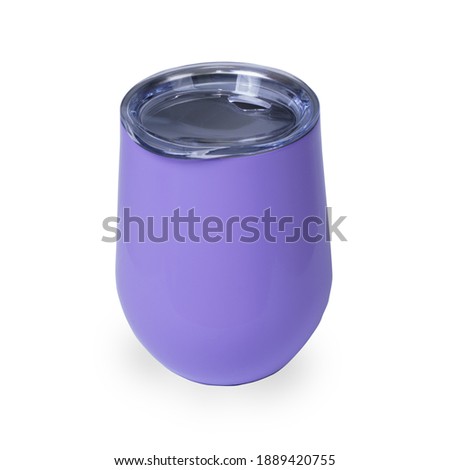 Thermo mug purple on a white background for coffee and tea. travel