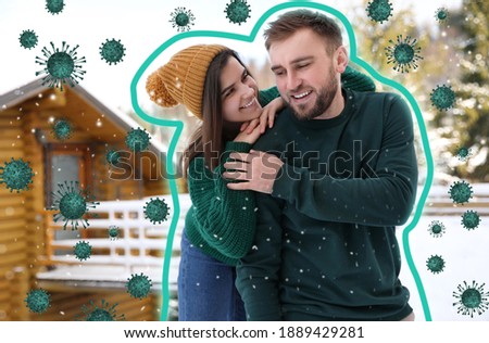 Stronger immunity - better disease resistance. Lovely couple surrounded by viruses outdoors Royalty-Free Stock Photo #1889429281