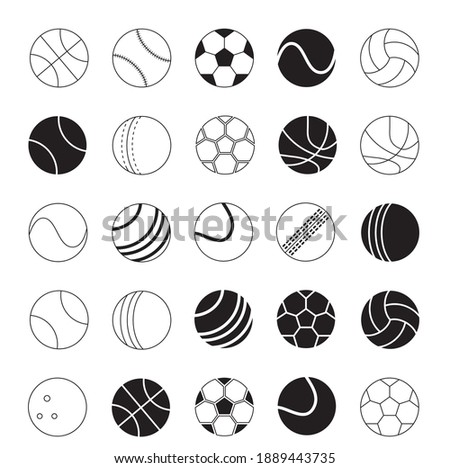 sport ball vector icon set. black and white