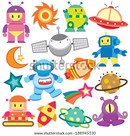 outer space and robot clip art set
