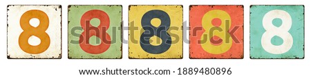 Five vintage tin signs on a white background - Number 8