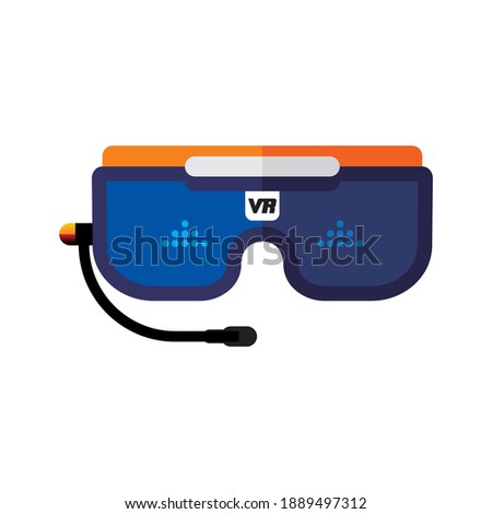 Blue color of virtual reality glasses with microphone icon and high quality graphic illustration. Future technology.