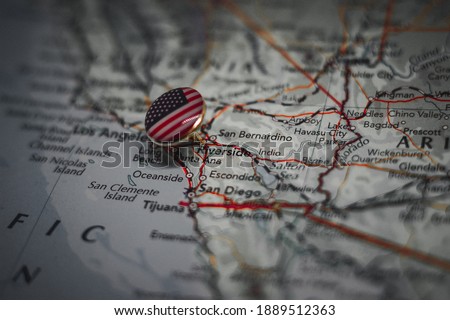 Riverside pinned on a map with USA flag