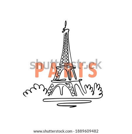 Paris Tower in Outline style with text