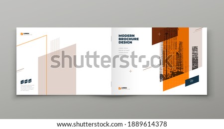 Landscape Brochure design. Orange corporate business template brochure, report, catalog, magazine. Brochure layout modern with dynamic shape abstract background. Creative brochure vector concept. Royalty-Free Stock Photo #1889614378